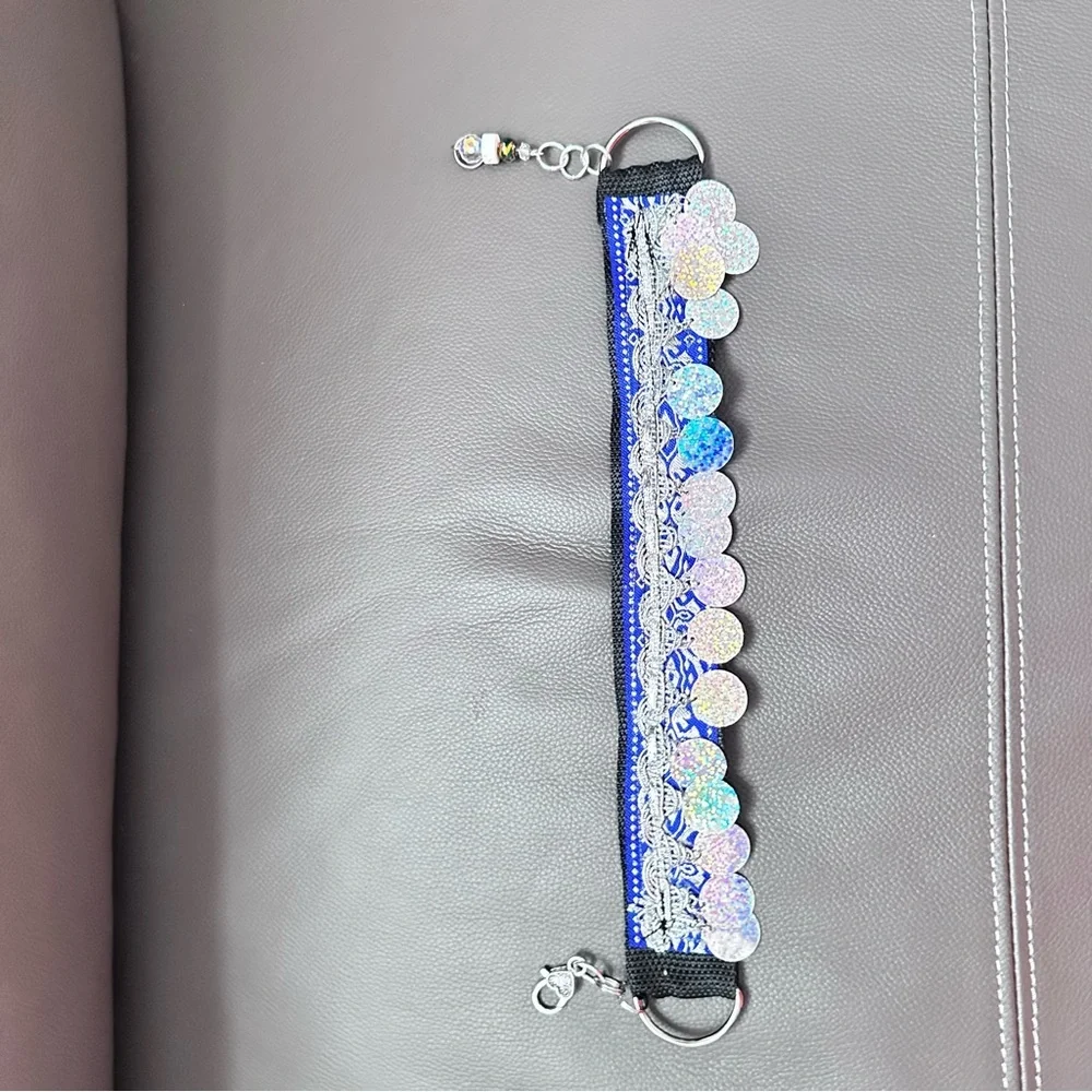 Festival Choker Necklace Handmade Navy + Silver Iridescent Sequin Coins Signed - Picture 13 of 15